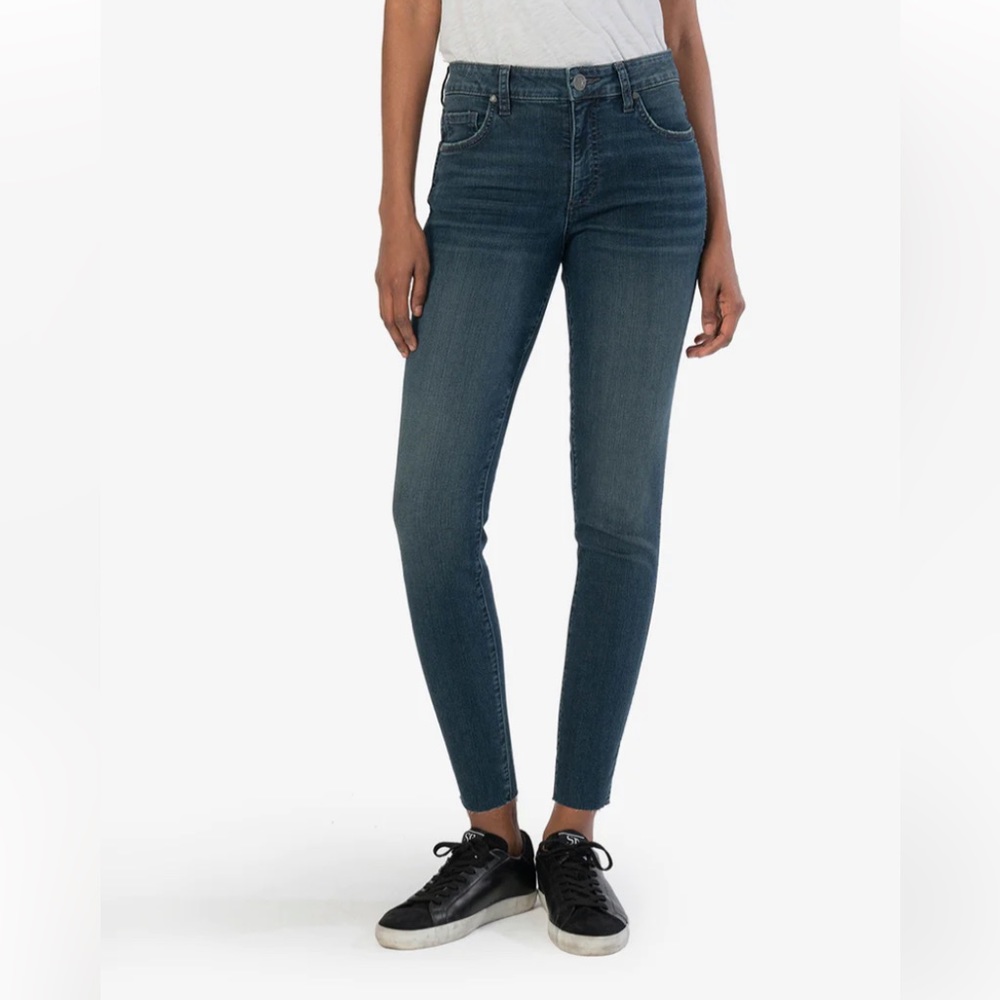 Kut from the Kloth Donna High Rise Fab Ab Ankle Skinny Raw Hem Size 14